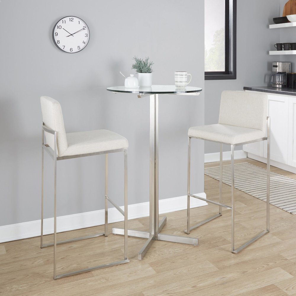 Fuji High Back 30" Fixed-Height Barstool - Set of 3 in Stainless Steel. Picture 9