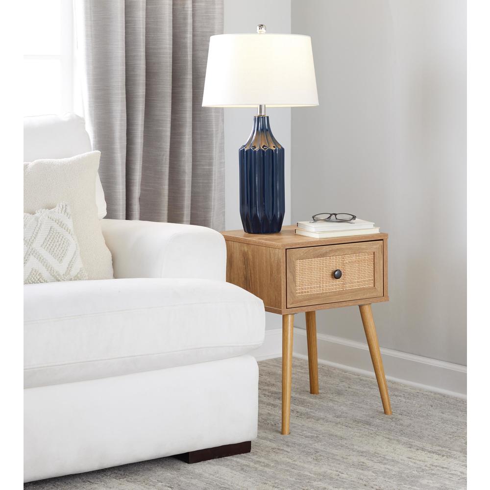 Gloss Dark Blue Ceramic, White Shade Stella 23" Ceramic Table Lamp. Picture 5