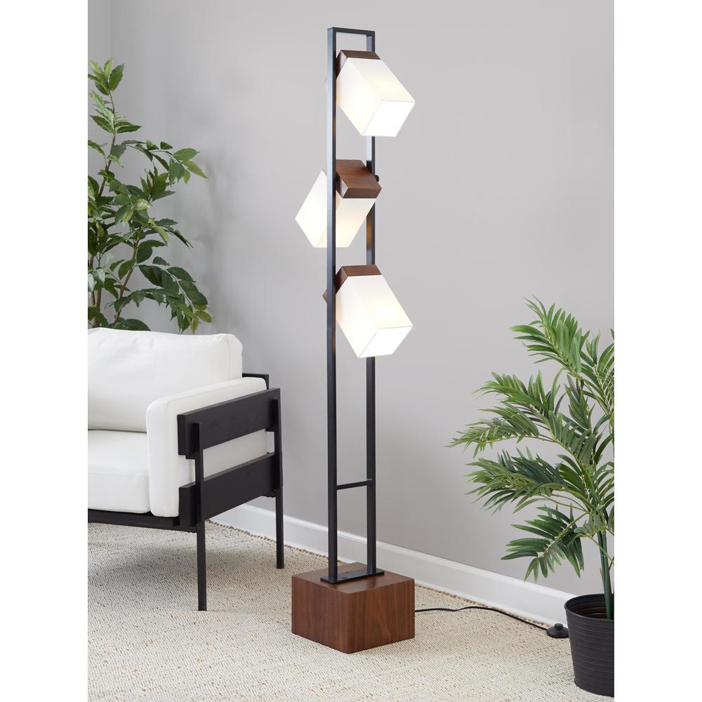 Black Metal, Walnut Wood, White Shade Bento 67.5" Metal Floor Lamp. Picture 10