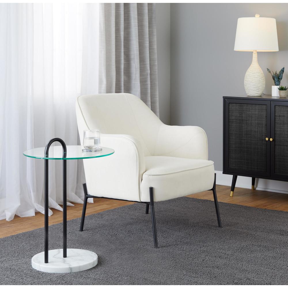 White Marble, Black Metal, Clear Glass Claire Side Table. Picture 7
