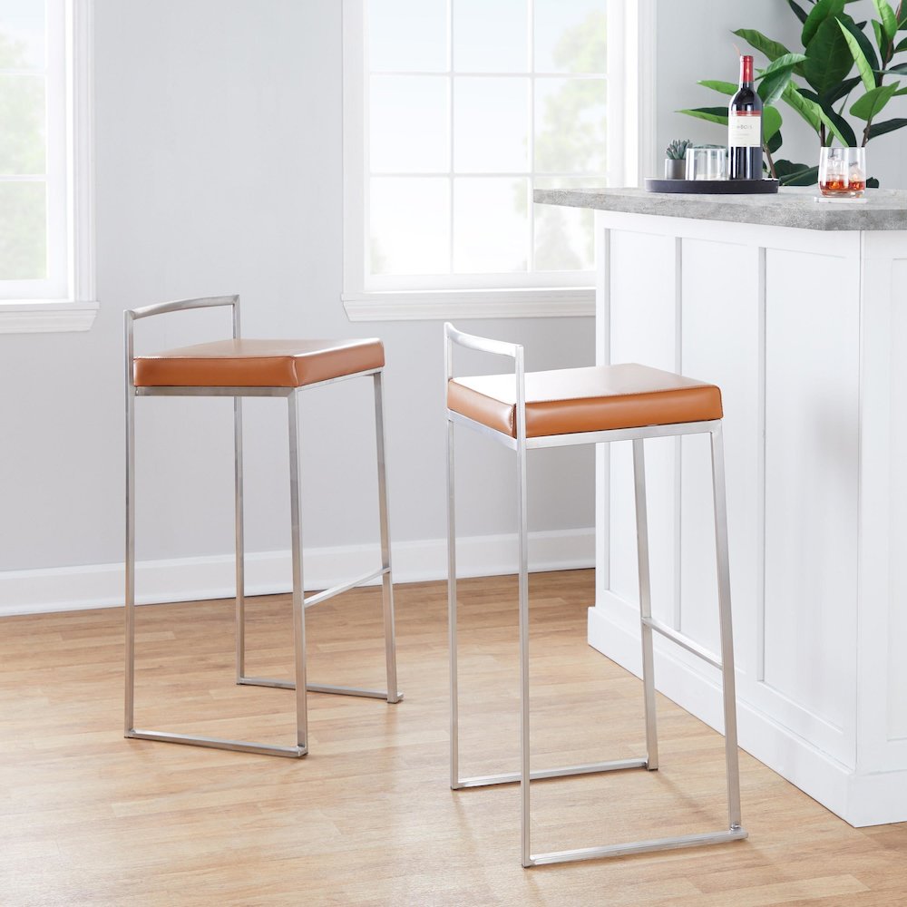 Fuji Stacker 30" Fixed-Height Barstool - Set of 3 in Stainless Steel. Picture 8