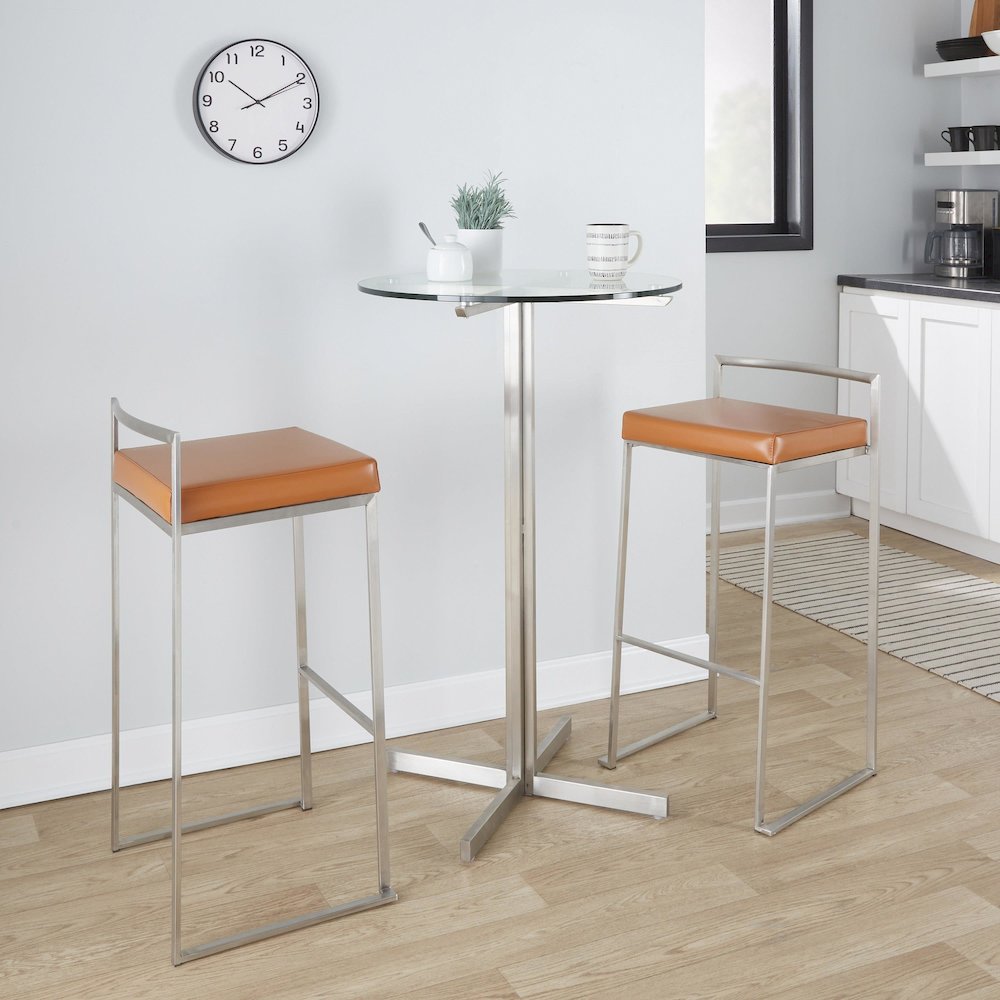 Fuji Stacker 30" Fixed-Height Barstool - Set of 3 in Stainless Steel. Picture 9