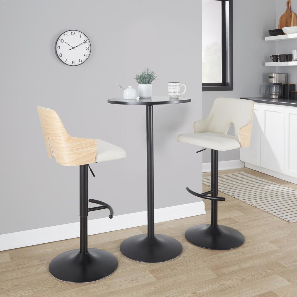 Black Metal, Natural Wood, Cream Fabric Stella Adjustable Barstool - Set of 2. Picture 7