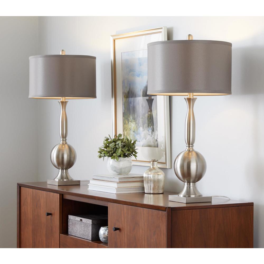 Brushed Nickel, Grey Satin Joan 30" Metal Table Lamp - Set of 2. Picture 7
