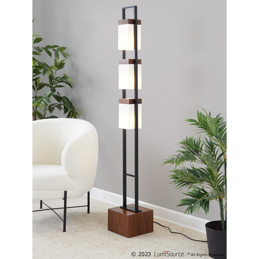 Black Metal, Walnut Wood, White Shade Bento 67.5" Metal Floor Lamp. Picture 12