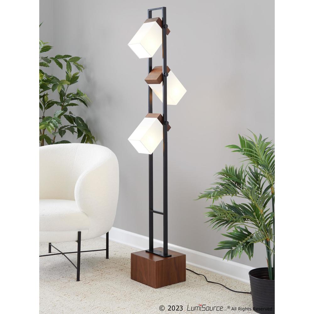 Black Metal, Walnut Wood, White Shade Bento 67.5" Metal Floor Lamp. Picture 13