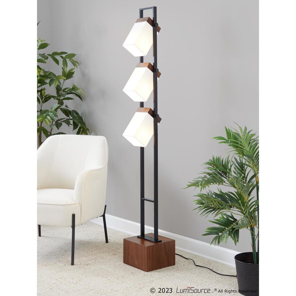 Black Metal, Walnut Wood, White Shade Bento 67.5" Metal Floor Lamp. Picture 14