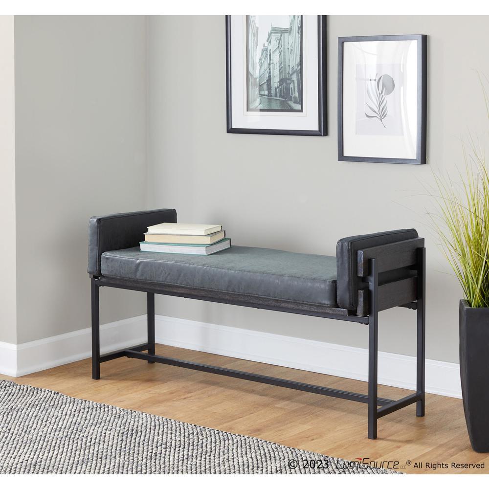 Black Metal, Brown Wood, Black PU Kari Bench. Picture 6