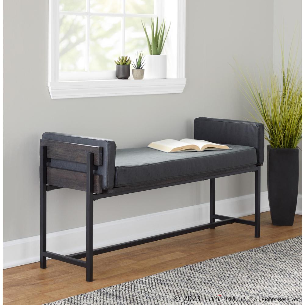 Black Metal, Brown Wood, Black PU Kari Bench. Picture 7