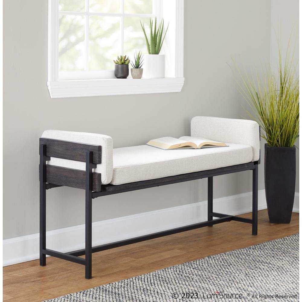 Black Metal, Grey Wood, Cream Fabric Kari Bench. Picture 7
