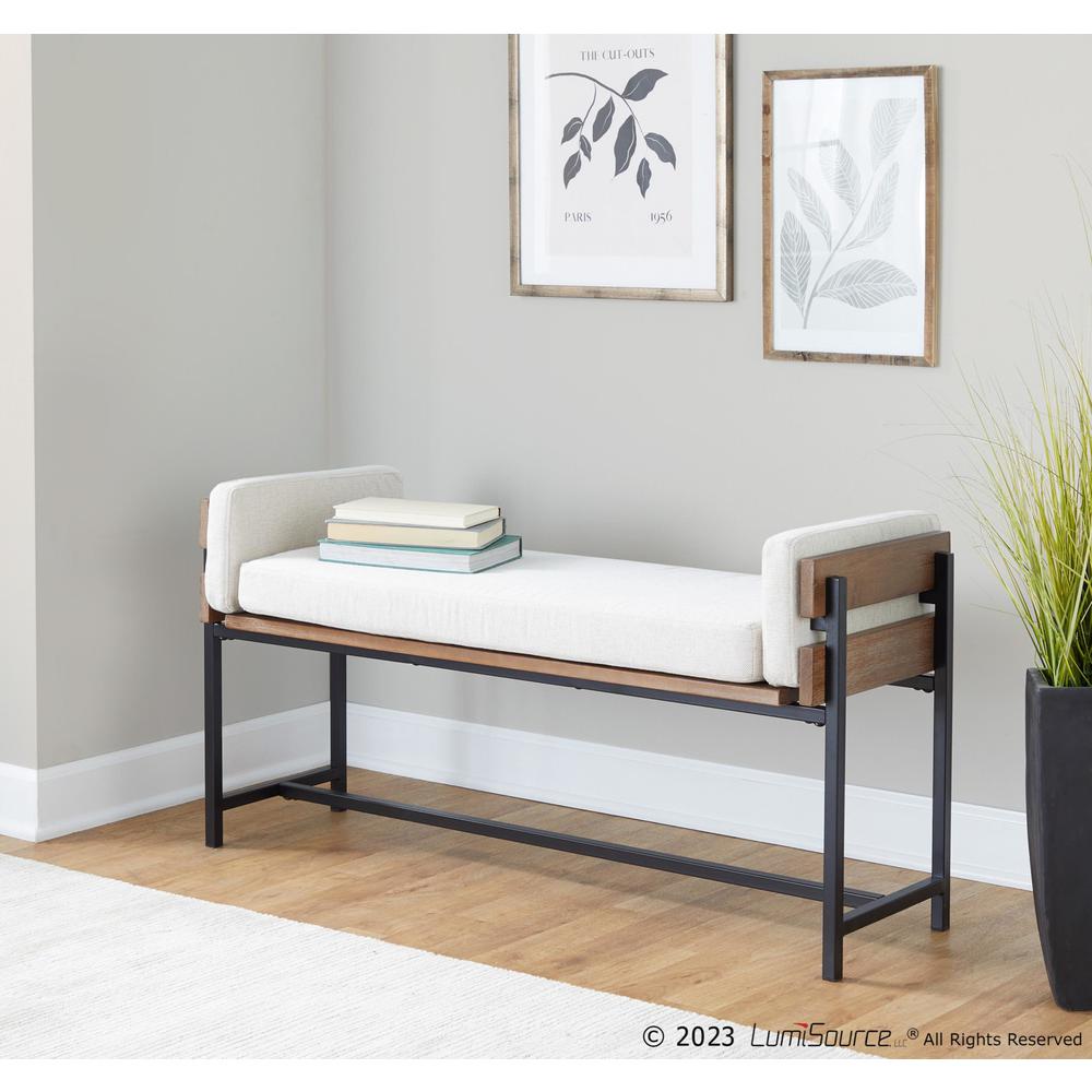 Black Metal, Brown Wood, Cream Fabric Kari Bench. Picture 7
