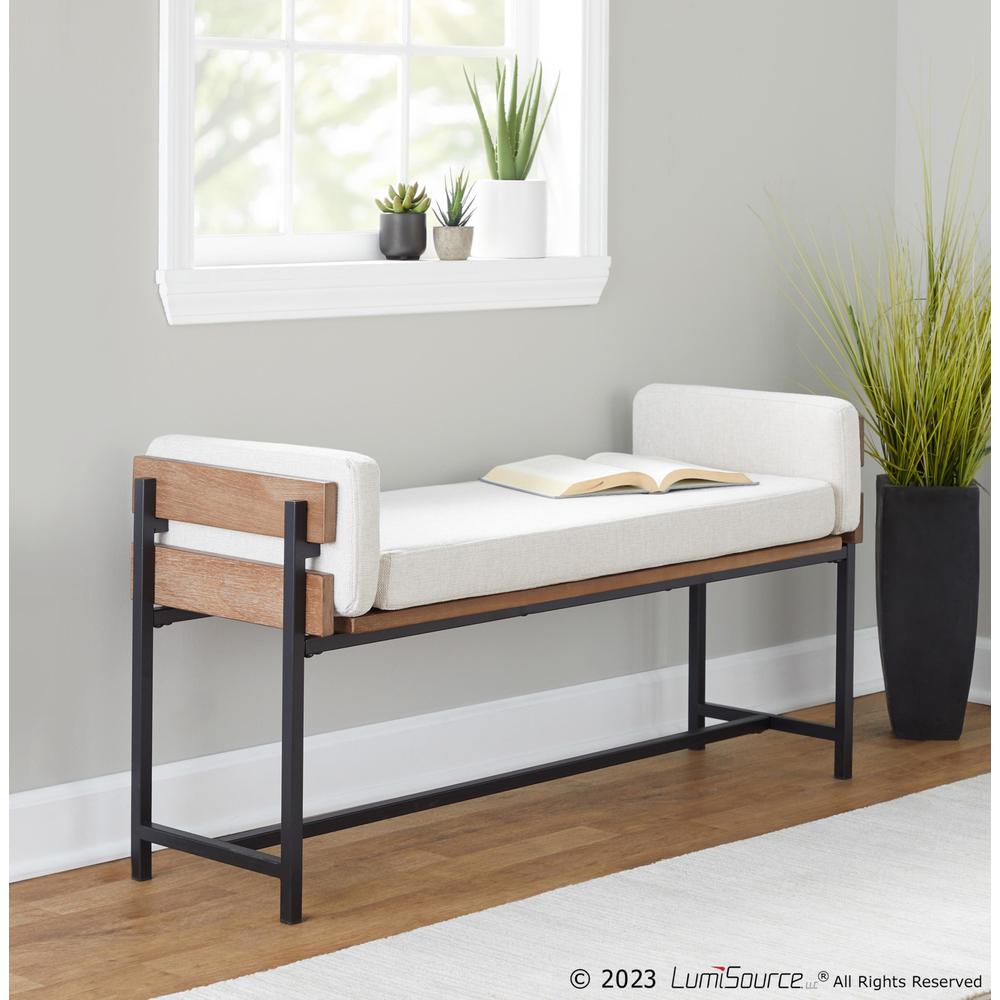 Black Metal, Brown Wood, Cream Fabric Kari Bench. Picture 8