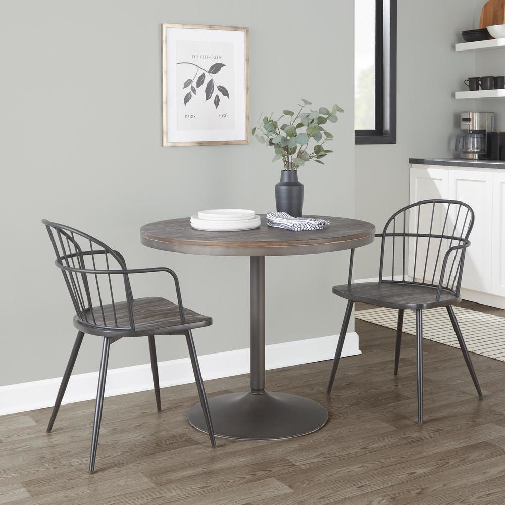 Black Metal, Dark Walnut Wood Riley Arm Chair - Set of 2. Picture 8