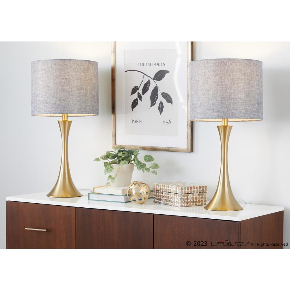Gold Metal, Golden Metallic Linen Lenuxe 24" Metal Table Lamp - Set of 2. Picture 8