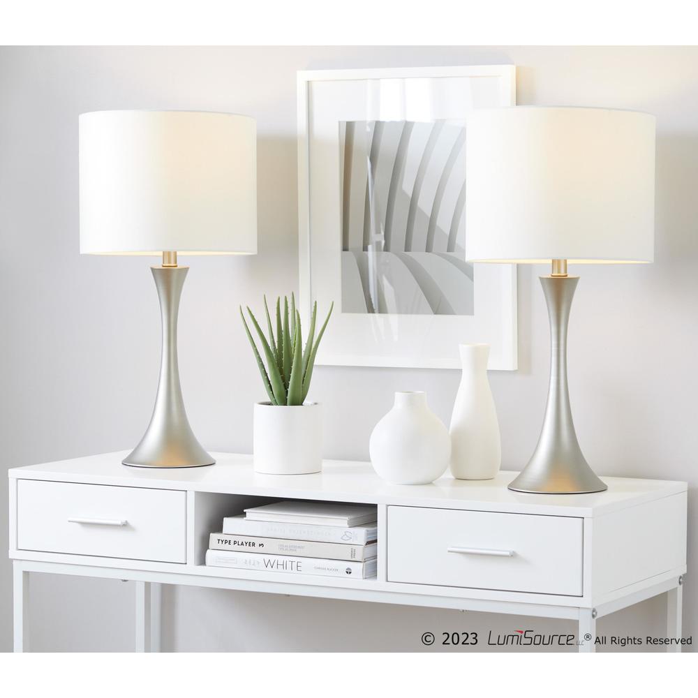 Frosted Silver Metal, Off-White Linen Lenuxe 24" Metal Table Lamp - Set of 2. Picture 7