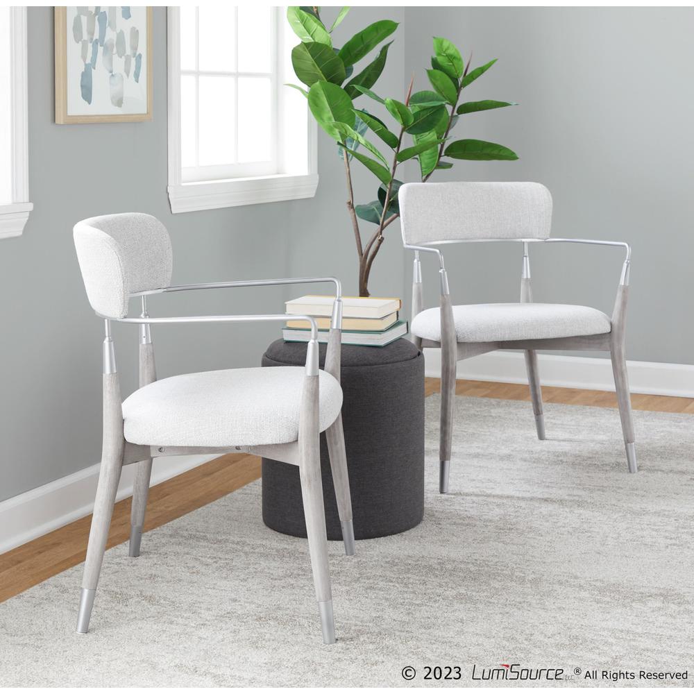 Silver Metal, Grey Brushed Wood, Light Grey Fabric Savannah Chair - Set of 2. Picture 9