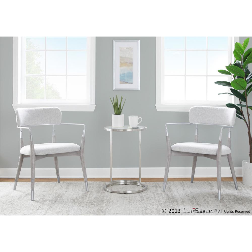 Silver Metal, Grey Brushed Wood, Light Grey Fabric Savannah Chair - Set of 2. Picture 11