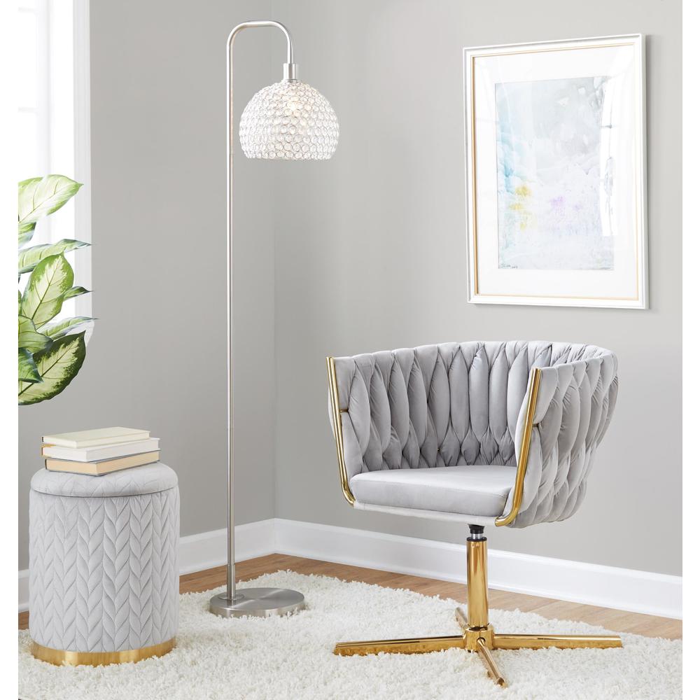 Gold Metal, Silver Velvet Braided Renee Swivel Accent Chair. Picture 6
