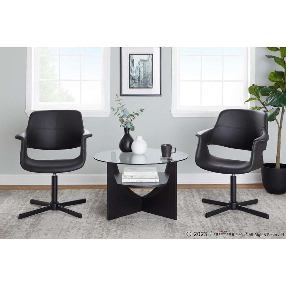 Black Metal, Black PU Vintage Flair Swivel Accent Chair. Picture 8