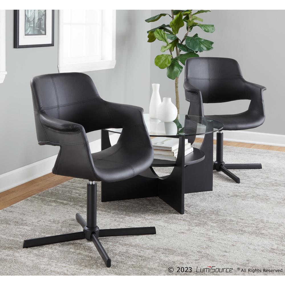 Black Metal, Black PU Vintage Flair Swivel Accent Chair. Picture 7