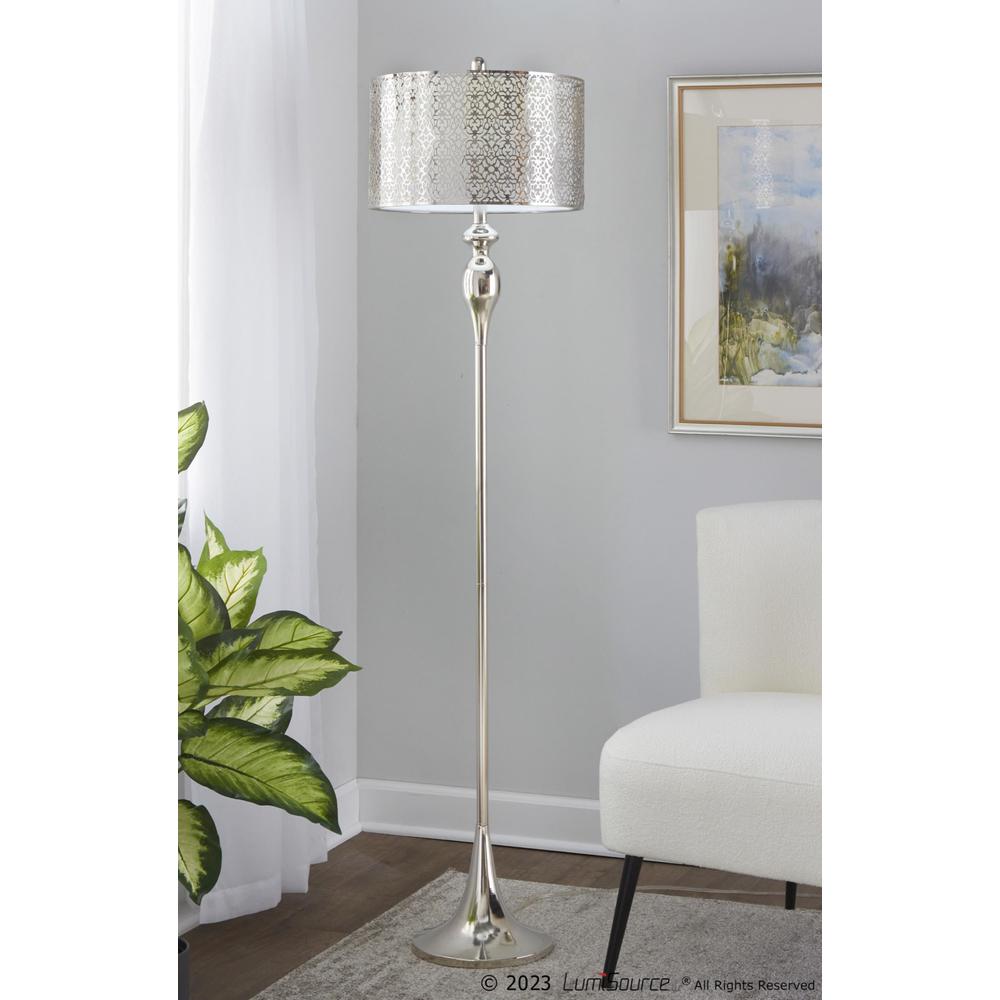 Polished Nickel, White Linen Ashland 63" Metal Floor Lamp. Picture 3