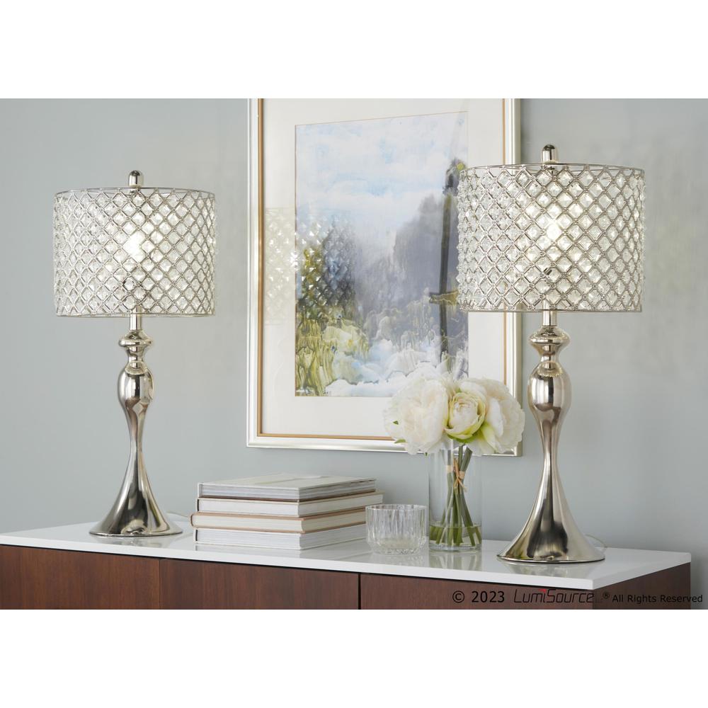 Polished Nickel, Clear Crystal Ashland 27" Metal Table Lamp - Set of 2. Picture 8