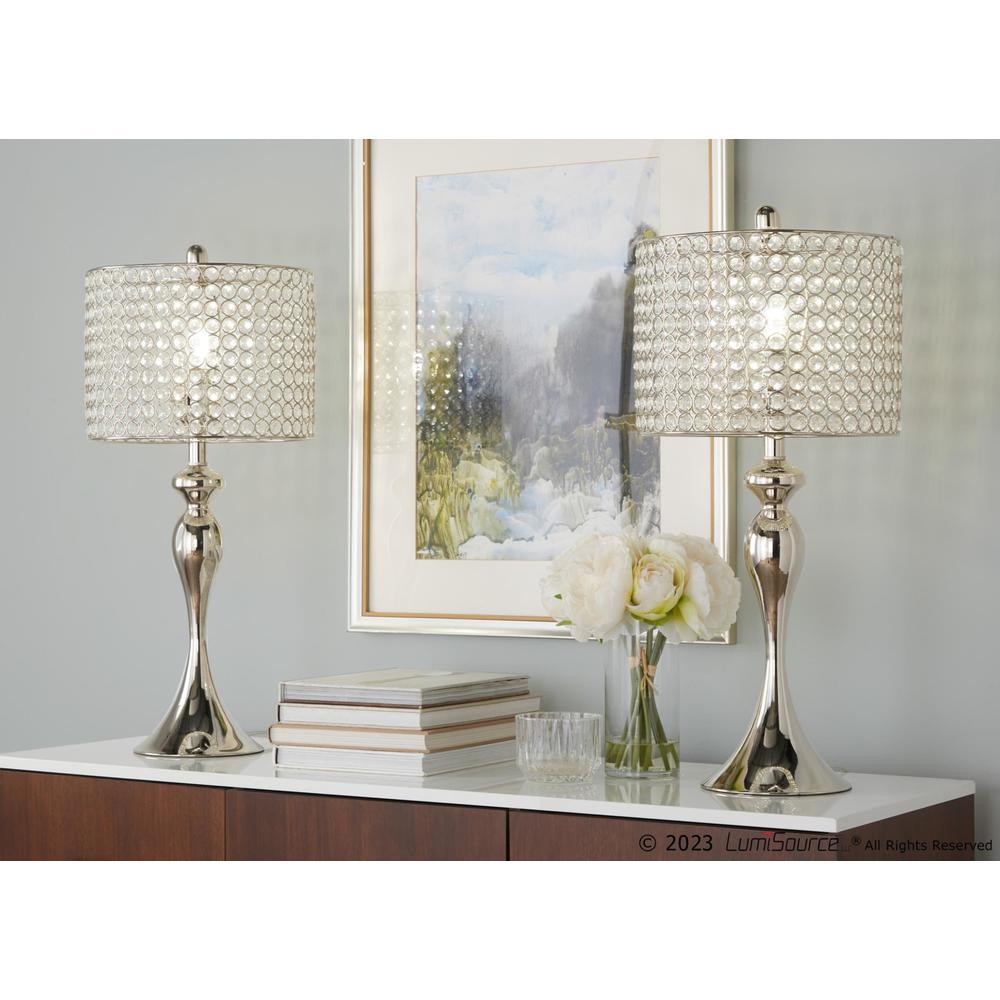 Polished Nickel, Clear Crystal Ashland 27" Metal Table Lamp - Set of 2. Picture 6