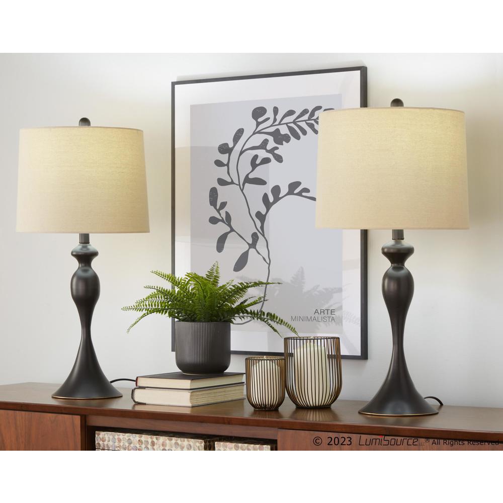 Oil Rubbed Bronze, Oatmeal Linen Ashland 27" Metal Table Lamp - Set of 2. Picture 4
