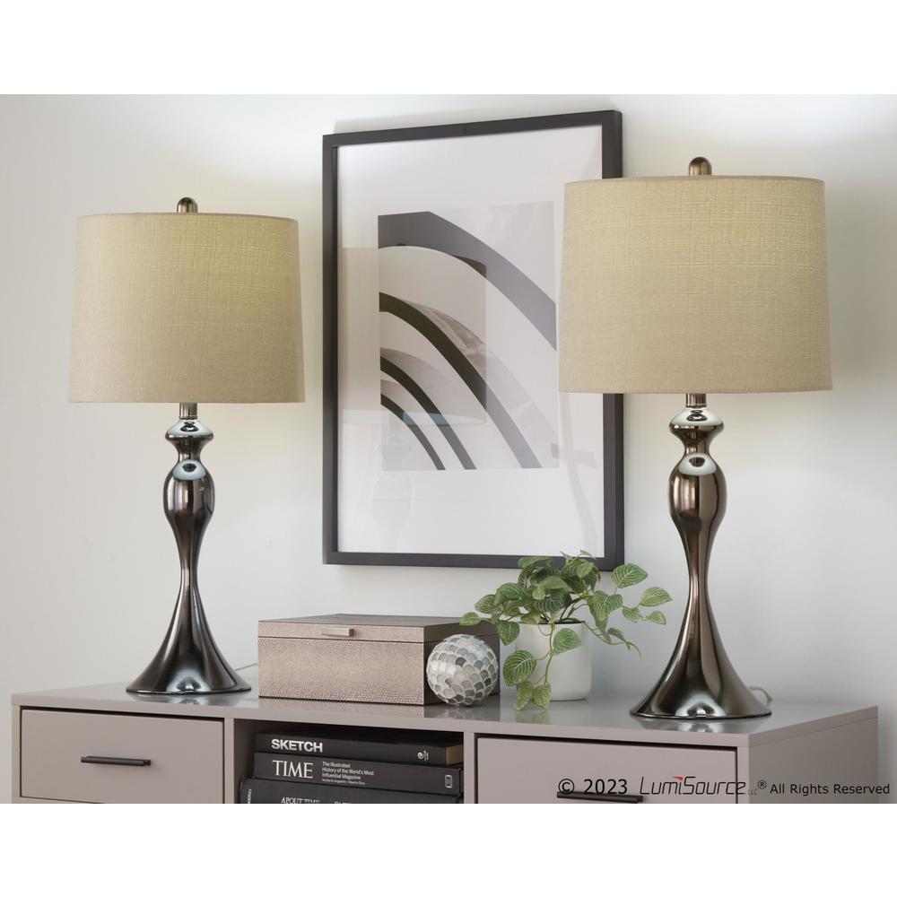 Gun Metal, Light Grey Linen Ashland 27" Metal Table Lamp - Set of 2. Picture 4