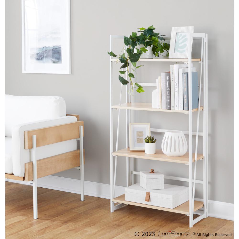 White Painted Metal, Natural Wood Dakota Bookcase. Picture 3