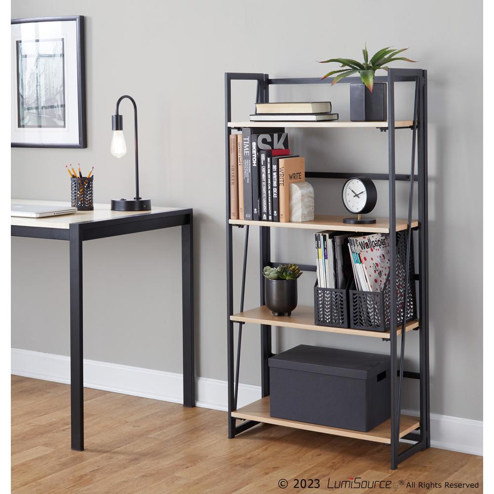 Black Painted Metal, Natural Wood Dakota Bookcase. Picture 8