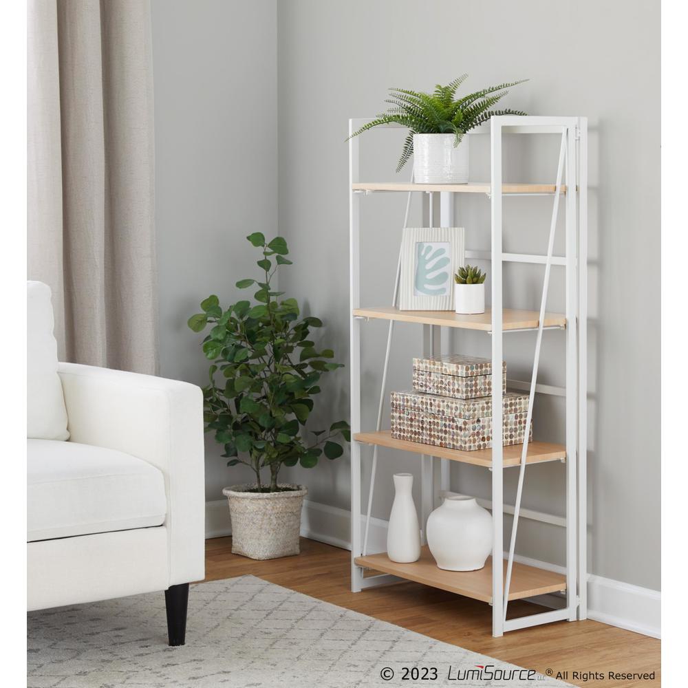 White Painted Metal, Natural Wood Dakota Bookcase. Picture 4