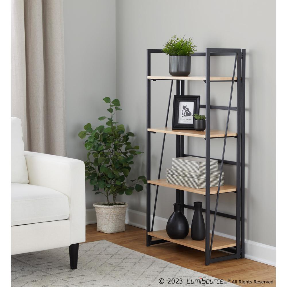 Black Painted Metal, Natural Wood Dakota Bookcase. Picture 9