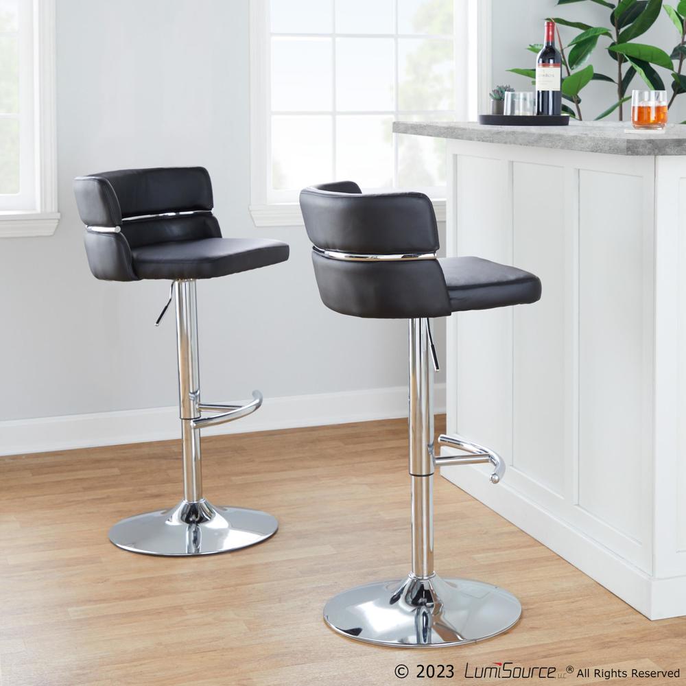 Chrome Metal, Black PU Cinch Adjustable Barstool - Set of 2. Picture 7