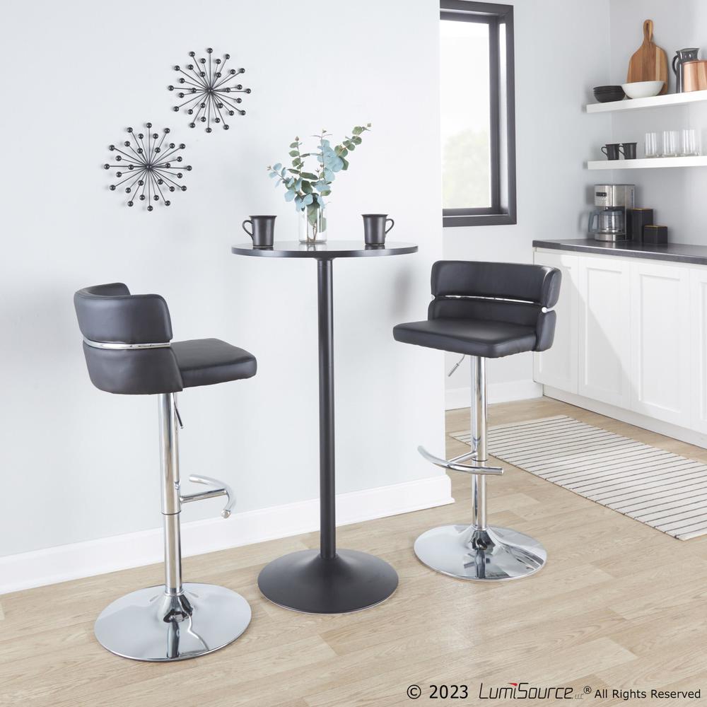 Chrome Metal, Black PU Cinch Adjustable Barstool - Set of 2. Picture 8