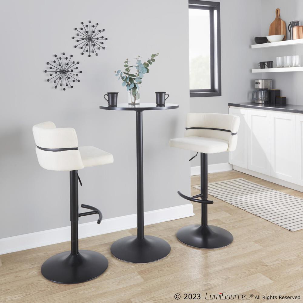 Black Metal, Cream Fabric Cinch Adjustable Barstool - Set of 2. Picture 8