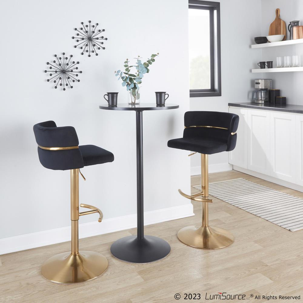 Gold Metal, Black Velvet Cinch Adjustable Barstool - Set of 2. Picture 8