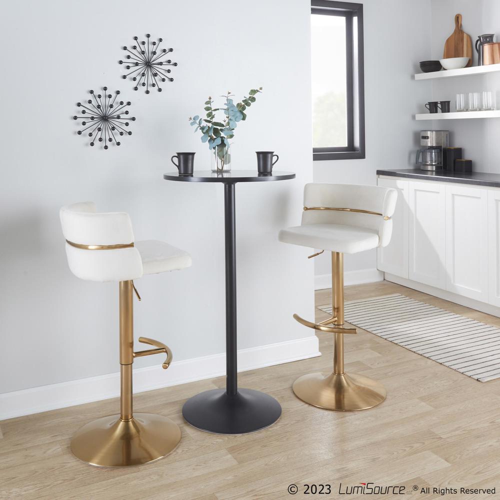 Gold Metal, Cream Velvet Cinch Adjustable Barstool - Set of 2. Picture 9