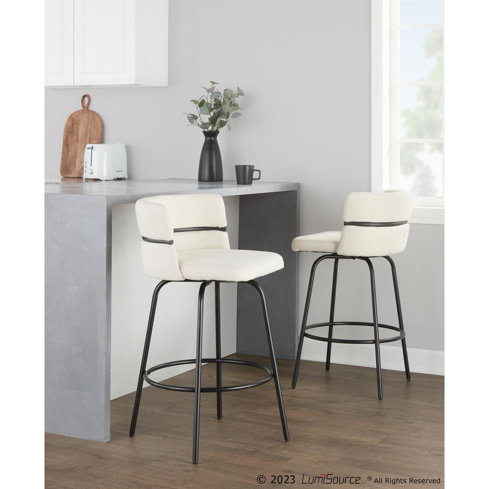 Black Metal, Cream Fabric Cinch Claire 26" Fixed-Height Counter Stool - Set of 2. Picture 8