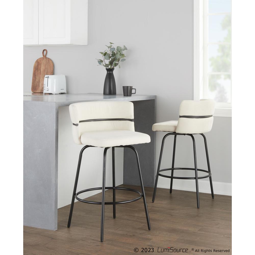 Black Metal, Cream Fabric Cinch Claire 26" Fixed-Height Counter Stool - Set of 2. Picture 7