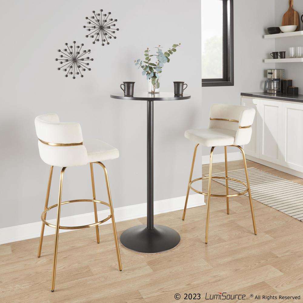 Gold Metal, Cream Velvet Cinch Claire 30" Fixed-Height Barstool - Set of 2. Picture 11