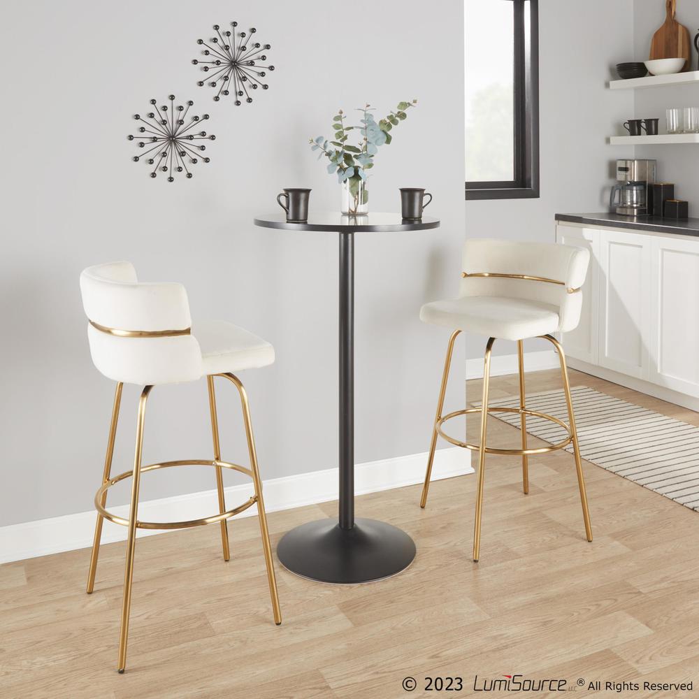Gold Metal, Cream Velvet Cinch Claire 30" Fixed-Height Barstool - Set of 2. Picture 10