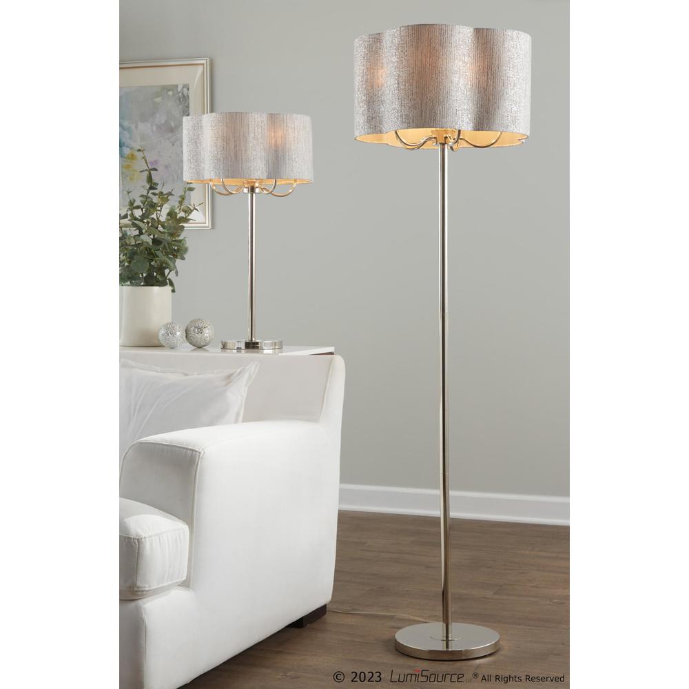 Polished Nickel, Grey Linen Lily 30" Metal Table Lamp. Picture 6