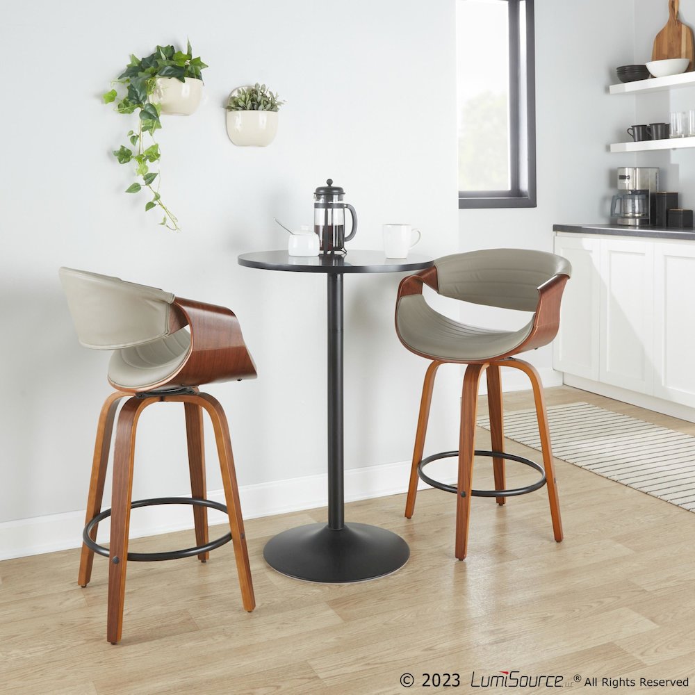 Walnut Wood, Grey PU, Black Metal Symphony Counter Stool - Set of 2. Picture 8