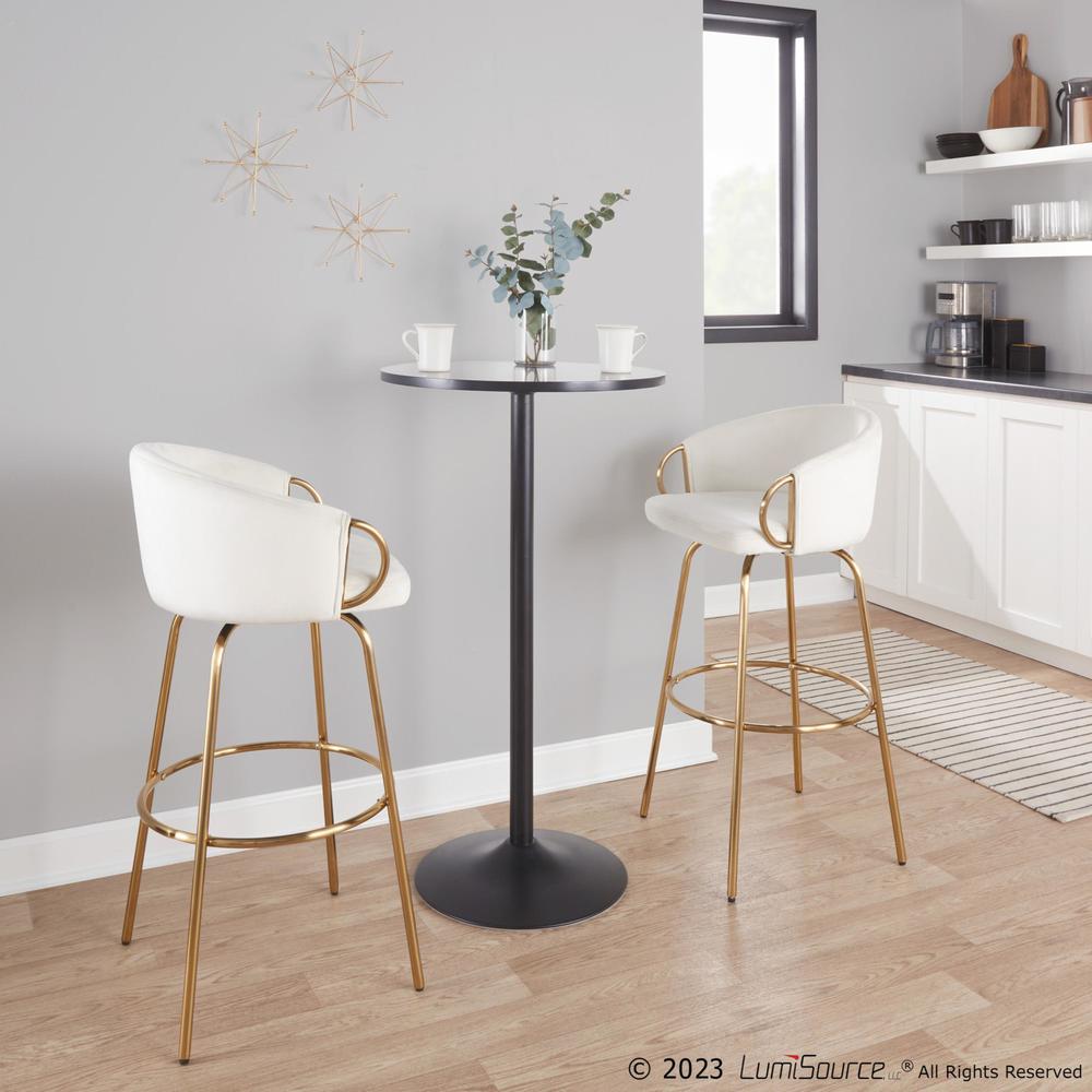 Gold Metal, Cream Velvet Claire 30" Fixed-Height Barstool - Set of 2. Picture 10