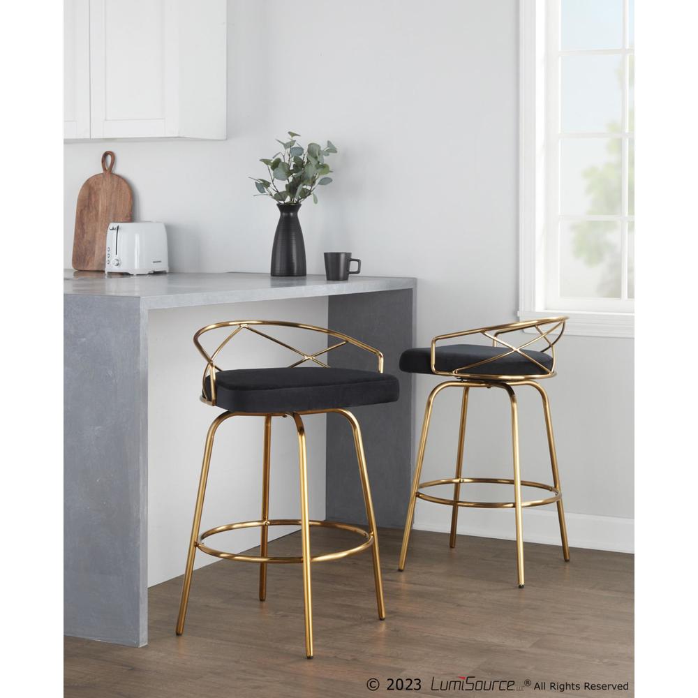 Black Charlotte Glam 26" Fixed-Height Counter Stool - Set of 2. Picture 7