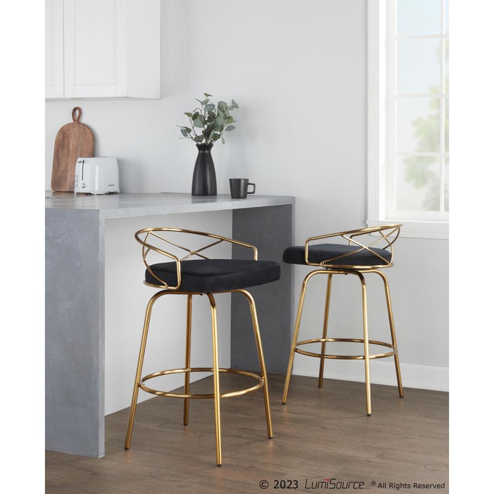 Black Charlotte Glam 26" Fixed-Height Counter Stool - Set of 2. Picture 8