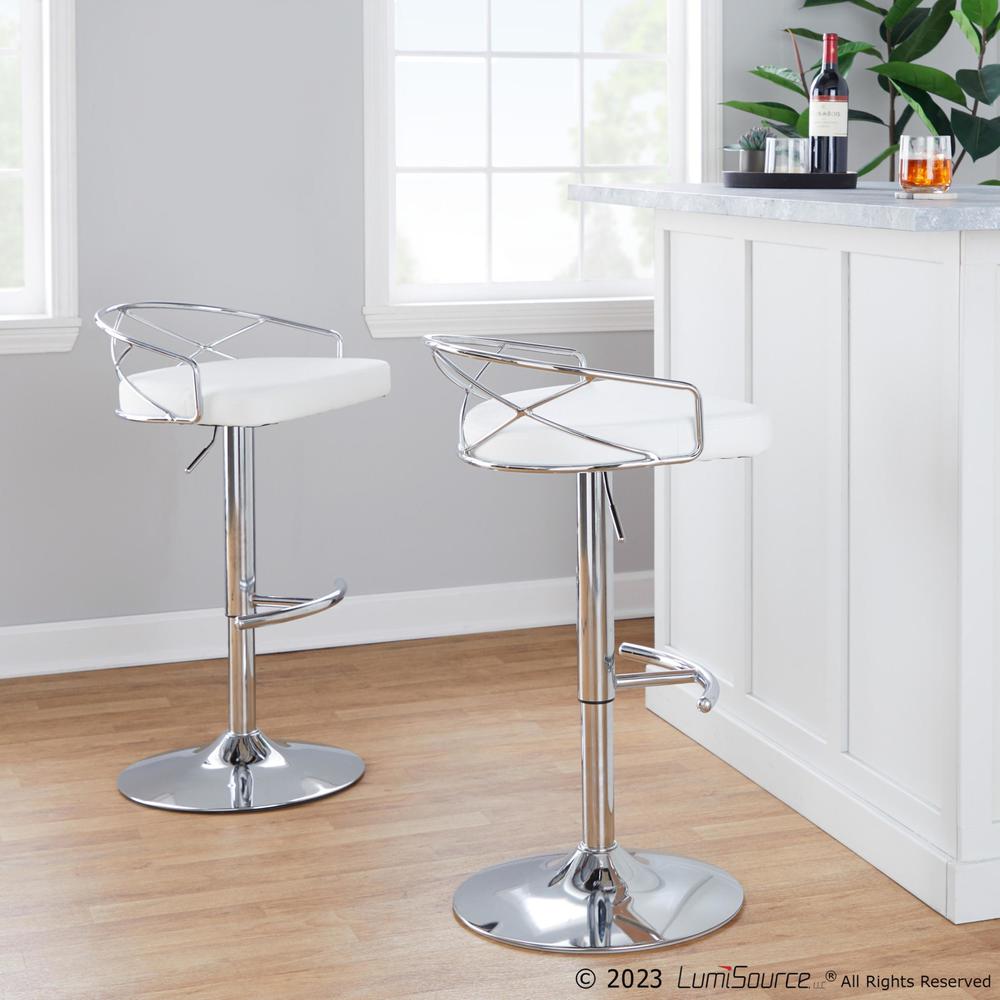 Chrome Metal, White PU Charlotte Glam Adjustable Barstool - Set of 2. Picture 7