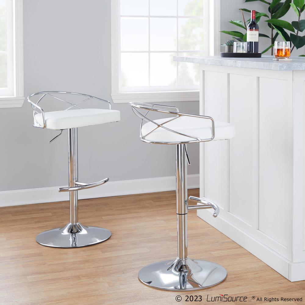 Chrome Metal, White PU Charlotte Glam Adjustable Barstool - Set of 2. Picture 8
