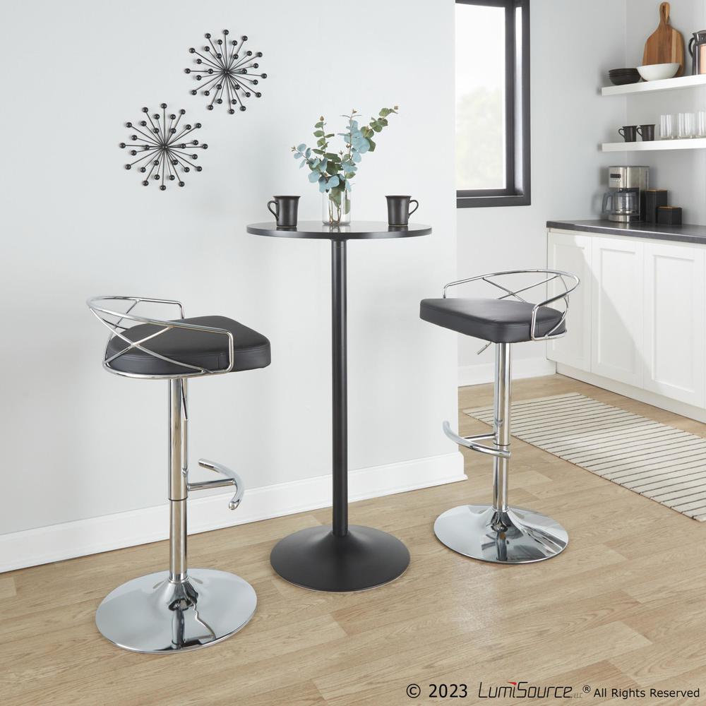 Chrome Metal, Black PU Charlotte Glam Adjustable Barstool - Set of 2. Picture 10